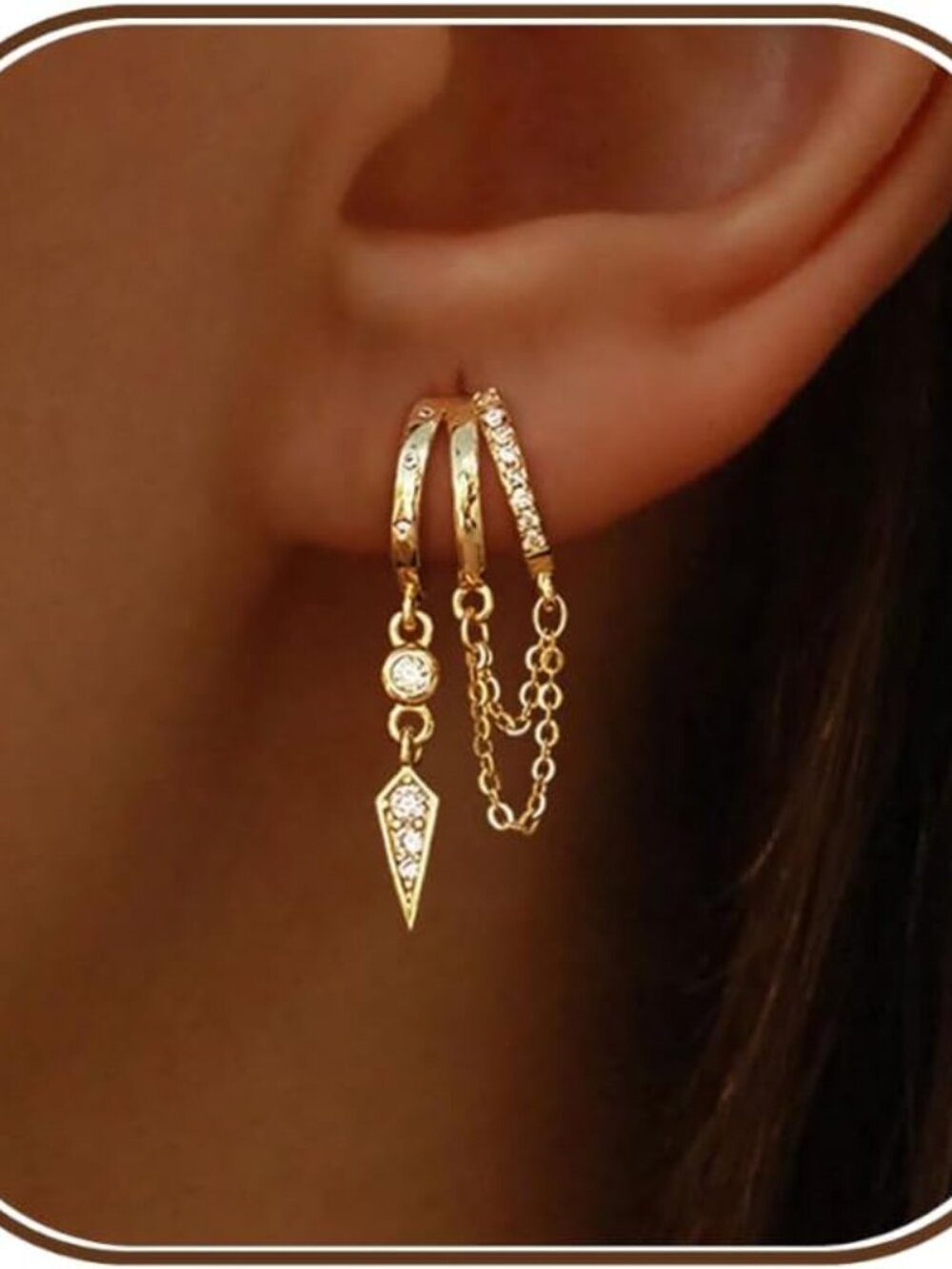 Dangle Earrings for Women,14k Gold Plated Triple Huggie Stud Earrings Cute State